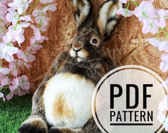 Rabbit toy PDF pattern, sewing pattern, stuffed bunny animal, hare figurine, build teddy bear tutorial, do it yourself, amigurumi