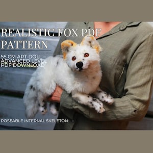 Realistic Fox Sewing Pattern PDF | Faux Taxidermy Plush with Skeleton | 55cm Poseable Art Doll