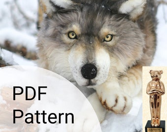 Stuffed animal pattern Wolf, dog, doll making, wolf lover gift, plush collectible toy, diy fur decoration, retirement sewing hobby,