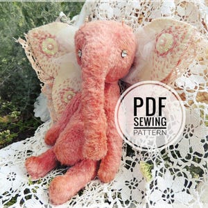 PDF stuffed white elephant, plush animal, vintage style, kids craft toy kit, teddy bear diy, boho stile decor diy, sewing toy pattern