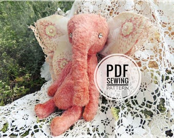 White Elephant Butterfly Plush Sewing Pattern: Vintage Style DIY Toy (PDF)