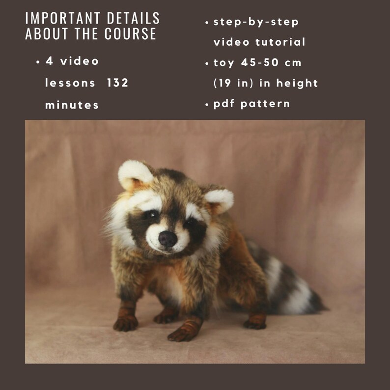 Stuffed Raccoon PDF Pattern - Unique Holiday DIY Teddy Bear Toy Tutorial Easter decor, Birthday gift, Plushie tutorial, doll sewing, craft