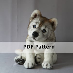 Stuffed animal pdf pattern Wolf Puppy, tutrorial dog, husky, plush toy, diy gift, Halloween decor, kids craft, cadeau de Noël, fall decor