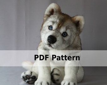 Stuffed animal pdf pattern Wolf Puppy, tutrorial dog, husky, plush toy, diy gift, Halloween decor, kids craft, cadeau de Noël, fall decor