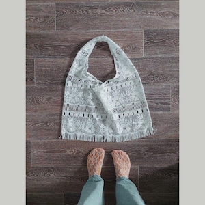 Lace Tote Bag – Upcycled Market Shopper from Recycled Lace Curtain | Eco-Friendly Reusable Grocery Bag