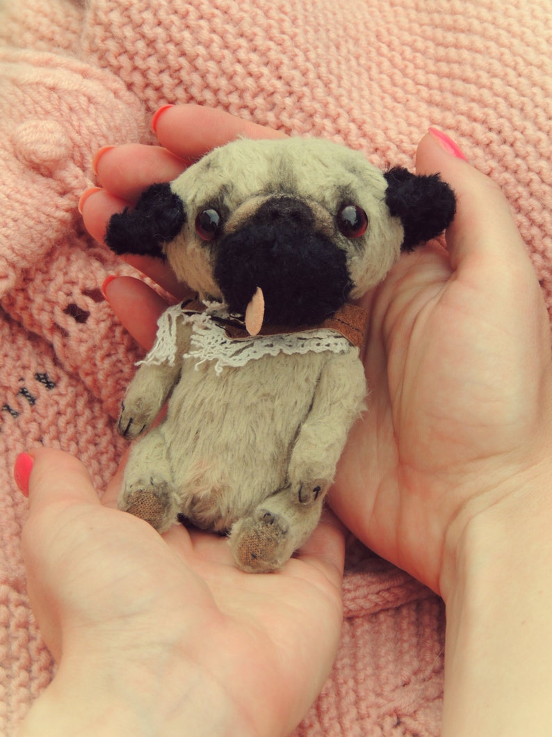 Pug dog custom portrait animal by photo cute stuffed plush puppy personalized gift small teddy dog OOAK art doll