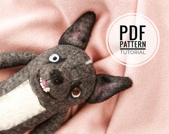 Cute primitive pdf Dog pattern, kids funny gift diy,silly toy tutorial, Stuffed animal, Plush toy, blue doll sewing, Halloween plush