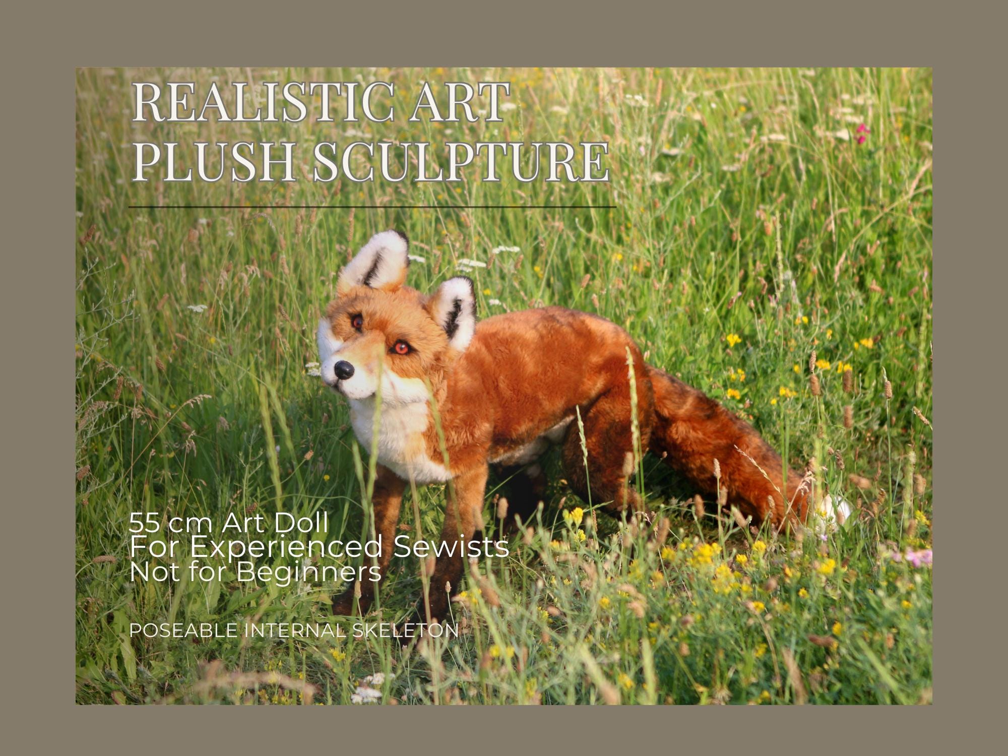 Realistic Fox Sewing Pattern PDF Faux Taxidermy Plush with Skeleton 55cm Poseable Art Doll