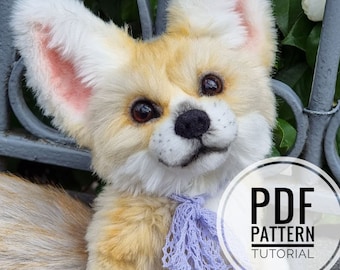 Fennec fox plush pdf pattern, doll making, stuffed animal, sewing corgie, teddy bear tutorial, for beginners, mom gift diy, kitsune