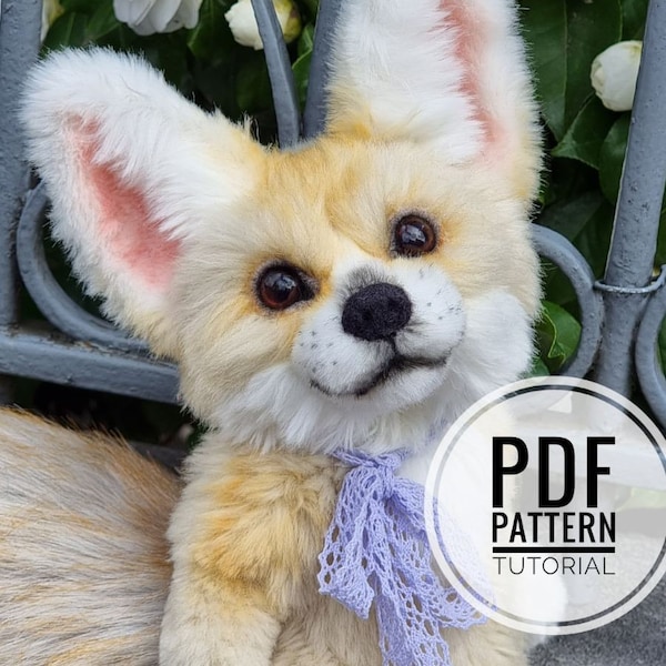 Fennec fox plush pdf pattern, doll making, stuffed animal, sewing corgie, teddy bear tutorial, for beginners, mom gift diy, kitsune