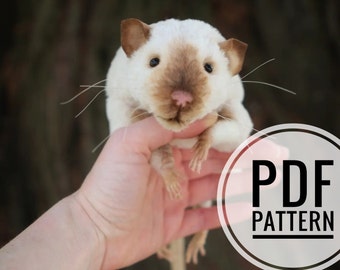 PDF pattern Domestic Rat, mom gift diy, Mouse Portrait, Tutorial Teddy bear Stuffed animal, Plush Rodent, Pet Lovers, famous little mouse