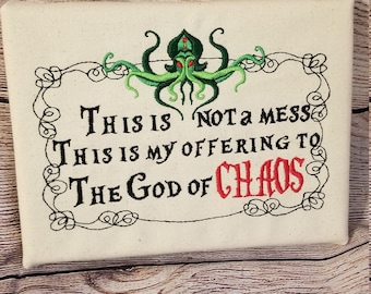 Canvas Mounted Embroidered Cthulu Devour This is not a mess Wall Art 6x8