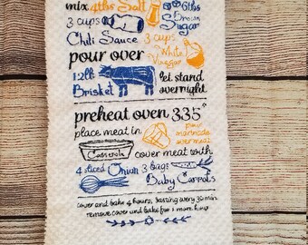 Embroidered Kitchen Towel- Hanukkah Brisket Recipe