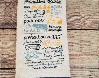 Embroidered Kitchen Towel- Hanukkah Brisket Recipe