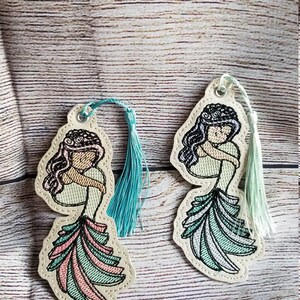 Embroidered vinyl mermaid bookmark