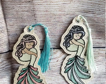 Embroidered vinyl mermaid bookmark