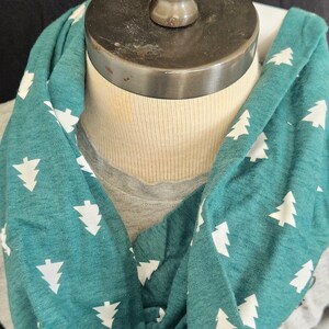 Flannel Infinity Scarf with Hidden Pocket - Green with trees