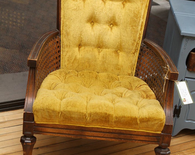 Hollywood Regency Tufted Gold Cane Chair Etsy