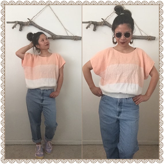 Vintage 70s 80s Peach Ombre Pastel Knit Batwing Sl