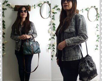 Vintage 80s Black Grey Distressed Denim Country Moto Punk Rock Gothic Apocalyptic Festival Acid Wash Unisex Medium Large Jacket