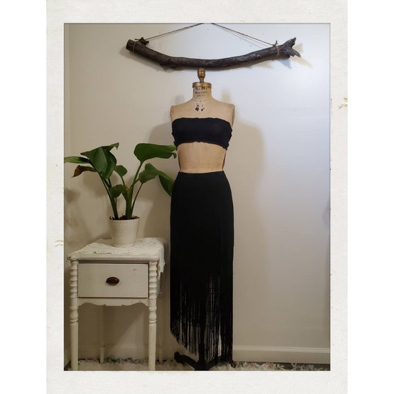 Black fringe skirt vintage deals