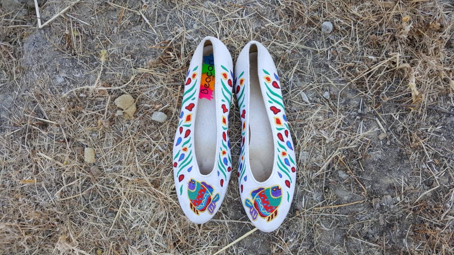 vintage 70s beacon usa ballet flats hippie festival bohemian hiphop cultural ethnic native multi-color rubber sole size 7.5 narr