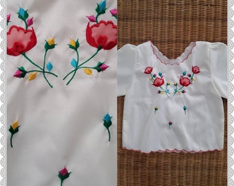 Vintage Floral Red Tulips Rose Cream Ethnic Cultural Dance Cinco De Mayo Philippines Mexico Girls Kids Blouse
