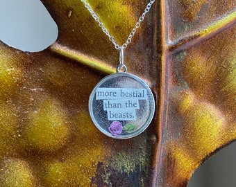 Resin epoxy floral dark academia literary pendant for necklace-Leather whip and steel chain
