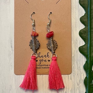 African Brass Beads Gemstones Tassel Earrings : Africa Bead