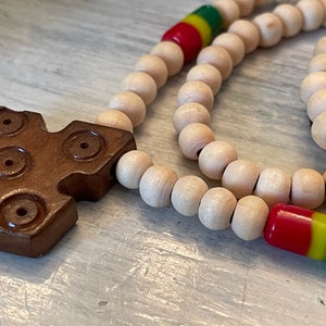 Traditional Ethiopian Wood Coptic Cross Pendant : Ethiopia African Jewelry Beads Necklace