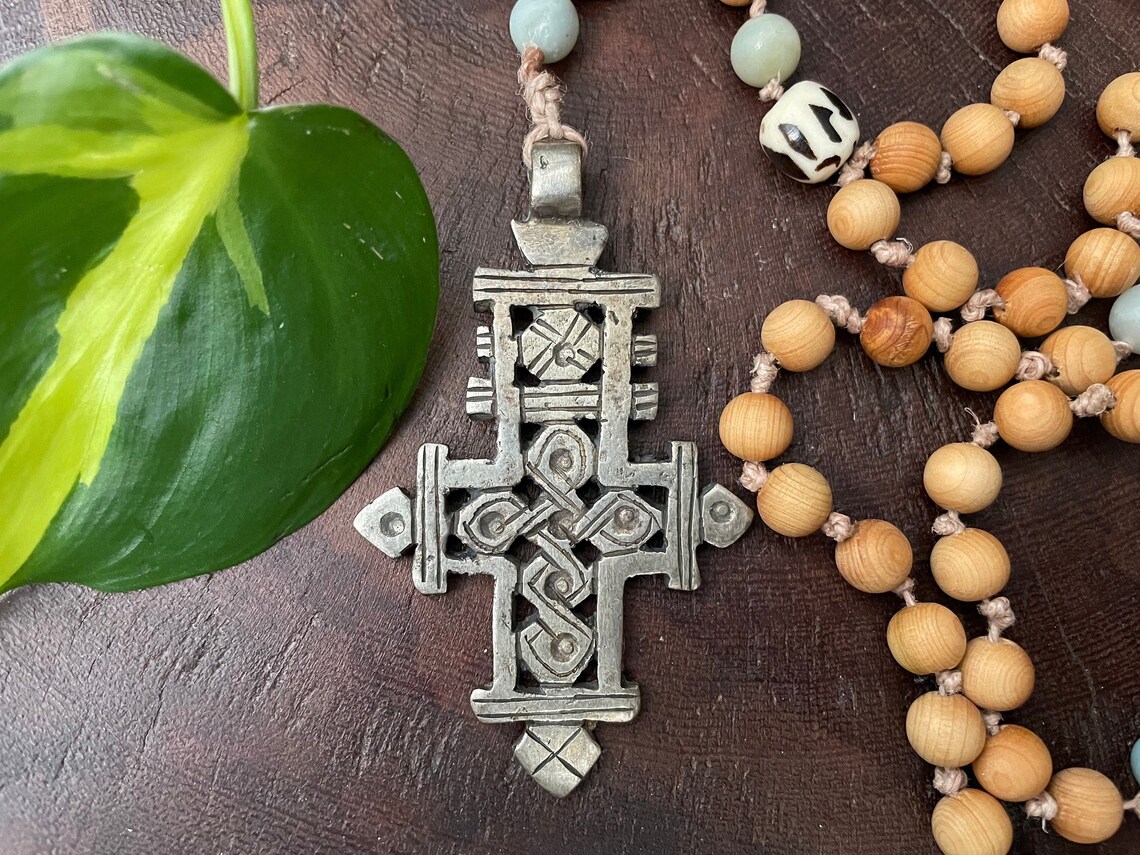 Ethiopian Orthodox Coptic Cross Necklace with Wood Amazonite Etsy