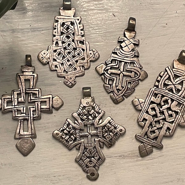 5 Traditional Ethiopian Coptic Cross Pendant : Ethiopia African Crosses Beads