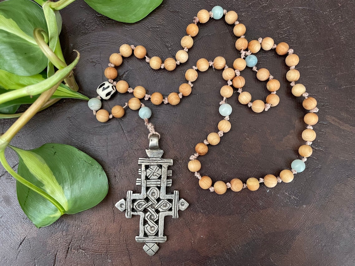 Ethiopian Orthodox Coptic Cross Necklace with Wood Amazonite Etsy