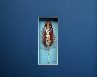 Petrushka Painted on Pheasant Feather. Elaine Maisel Original Stravsinky Ballet Art on Real Feather. Framed and Ready to Ship.