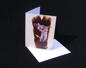 Red Tailed Hawk Painted on Wild Turkey Feather. Photo Print A2 Blank Notecard.