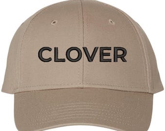 Clover Embroidered Baseball Cap | Shamrock St. Patrick Lucky Irish White Green Three Leaf Clover Plant | Structured Unisex Sun Hat