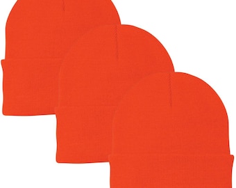 Orange Basic Beanie Cap, Acrylic Unisex Winter Beanie, Hatsquare