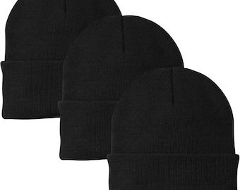 Black Basic Beanie Cap, 24 Colors Soft Acrylic Unisex Beanie