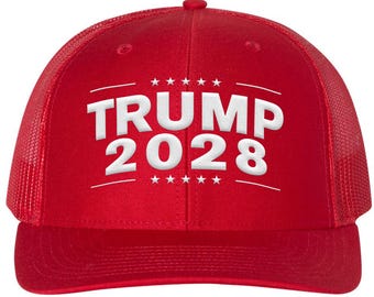 Trump 2028 Embroidered Trucker Hat, Patriotic USA Adjustable Mesh Back Hat for Men and Women
