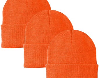 Orange Basic Beanie Cap, Acrylic Unisex Winter Beanie, Hatsquare