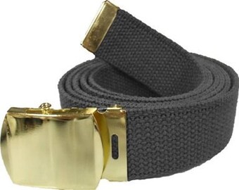 Black Belt & Gold Buckle 100% Cotton Military 54" Long Web Belt