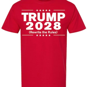 Trump 2028 Rewrite The Future Printed Short Sleeve T-Shirt, MAGA, Make America Great Again, Patriotic Political Support Trump Crewneck Shirt