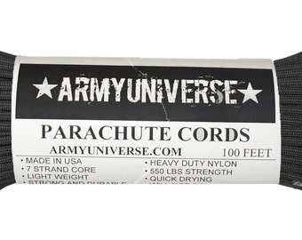 Black Paracord 550LB Type III Nylon Parachute Cord Rope 100 Feet