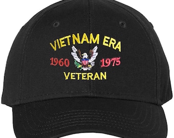 Vietnam Era Veteran 1960 to 1975 Embroidered Dad Hat Structured US Army Military Retired Vet Adjustable Baseball Cap, Black