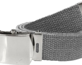Grey Belt & Chrome Buckle 100% Cotton Military 54" Long Web Belt