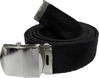 Black Belt & Chrome Buckle 100% Cotton Military 54" Long Web Belt