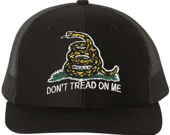 Don't Tread on Me Embroidered Patch Trucker Hat USA Flag Gadsden Flag Mesh Back Unisex Snapback Cap