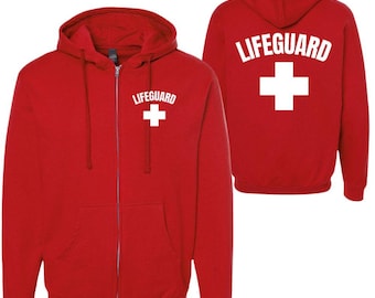 Lifeguard + Staff Printed Full Zip Hoodie Sweatshirt Premium Unisex Pool Water Safety Rescue Guard
