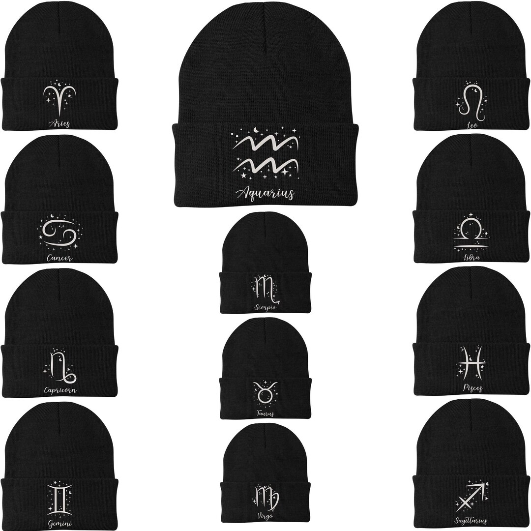 Star Sign Cap Zodiac Signs Embroidered Beanie | 100% Acrylic Warm Skull Caps With 12 ...