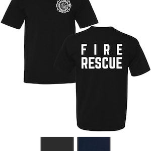 Fire Rescue Double Side Printed T-Shirt | Firefighter Honor Courage First Responder Crewneck T-Shirt for Men and Women